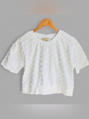 Michael Kors Terry Cloth Crop Top White MK Logo Textured XS
